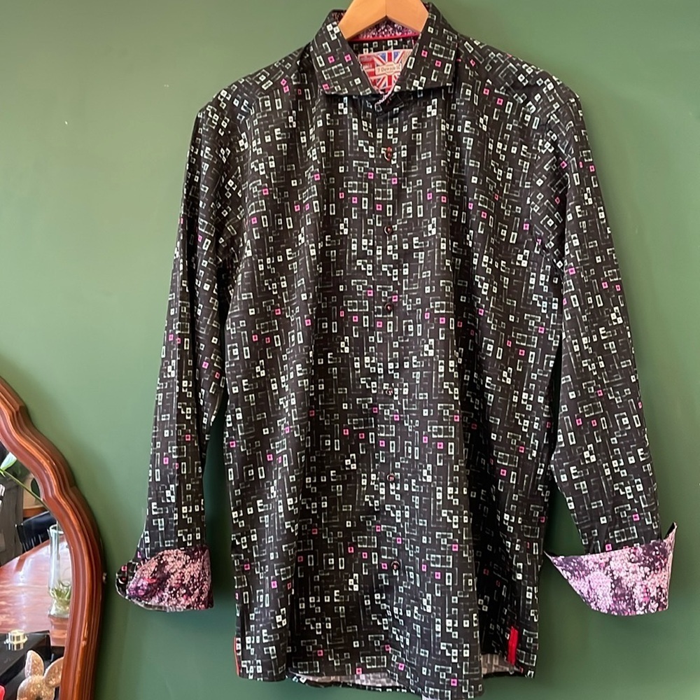 7 Downie St. London Couture Men's Dress Shirt Geometric Contrast Cuff